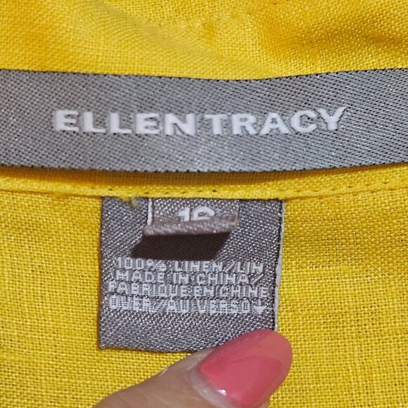 Spring Easter top Ellen Tracy Womens Yellow Tunic Shirt Size 16 100% Linen Relax - Picture 9 of 16